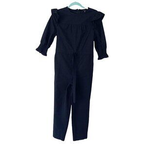 En Saison Jumpsuit Womens Size Small S Poplin Ruffled Zipper Drawstring Black